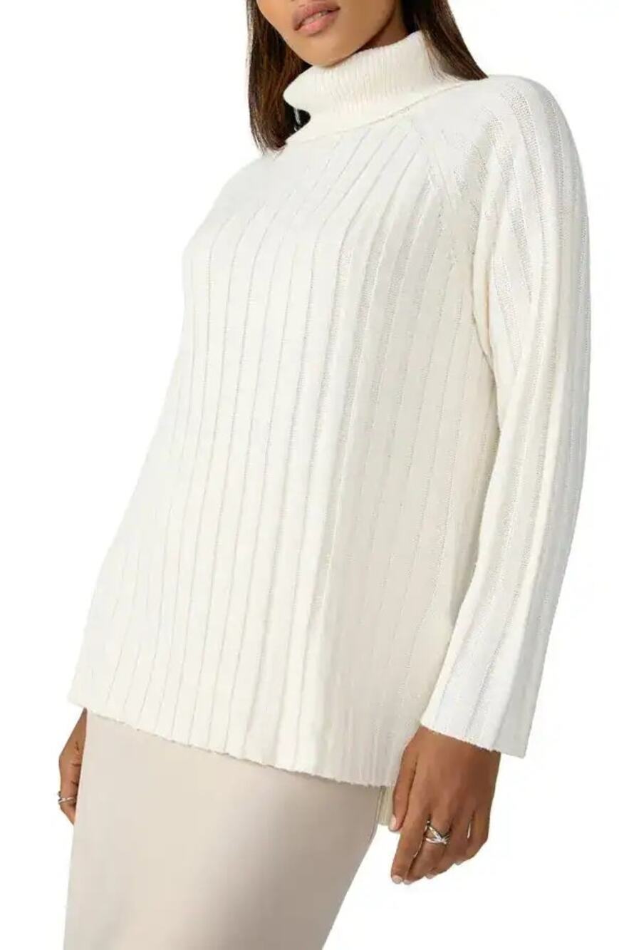 Sanctuary Sweater Ribbed Knit Tunic Minimalist Neutral Winter Cream Size L NWT